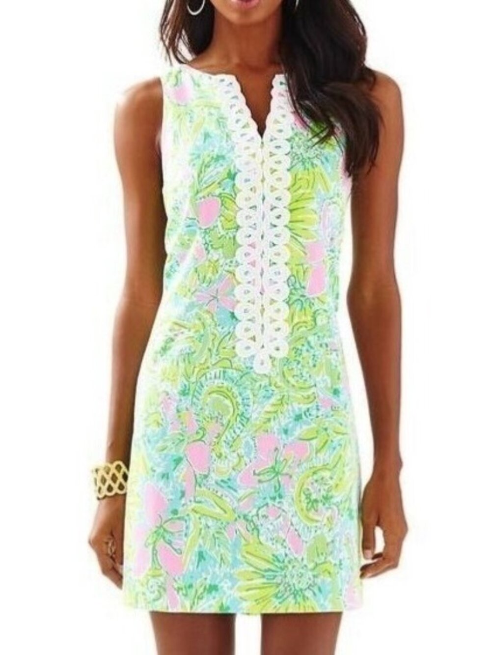 Lilly Pulitzer Cathy Coconut Jungle Lace Front Shift Dress Size 0